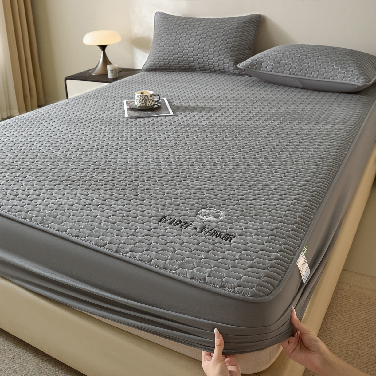 芬晴家纺 2025新款全棉棉花夹棉床笠系列-幻彩 幻彩-岩灰