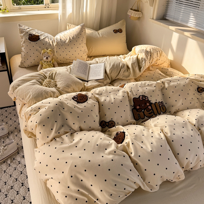 优兰朵 2025新款水洗棉印花毛巾绣四件套 豹纹凯蒂