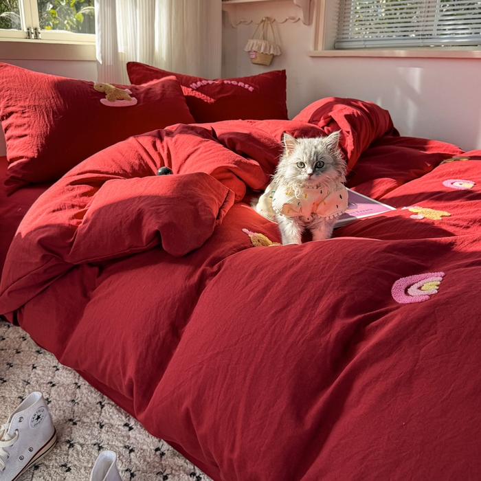 91家纺网 家纺一手货源 找家纺 优兰朵 2025新款水洗棉印花毛巾绣四件套 新年小马