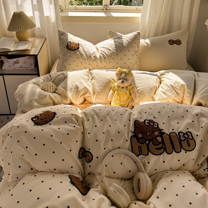 91家纺网 家纺一手货源 找家纺 优兰朵 2025新款水洗棉印花毛巾绣四件套 豹纹凯蒂