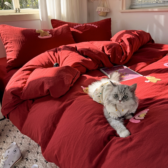 91家纺网 家纺一手货源 找家纺 优兰朵 2025新款水洗棉印花毛巾绣四件套 新年小马