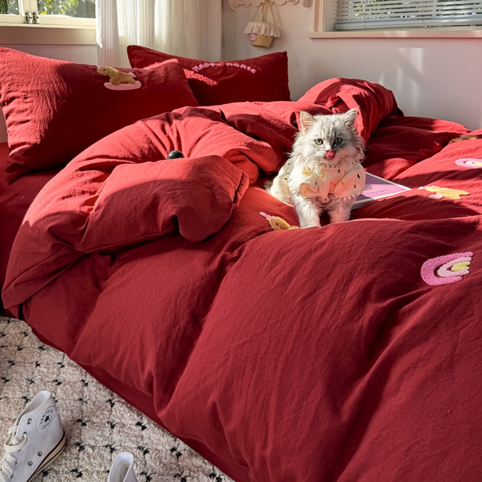 91家纺网 家纺一手货源 找家纺 优兰朵 2025新款水洗棉印花毛巾绣四件套 新年小马