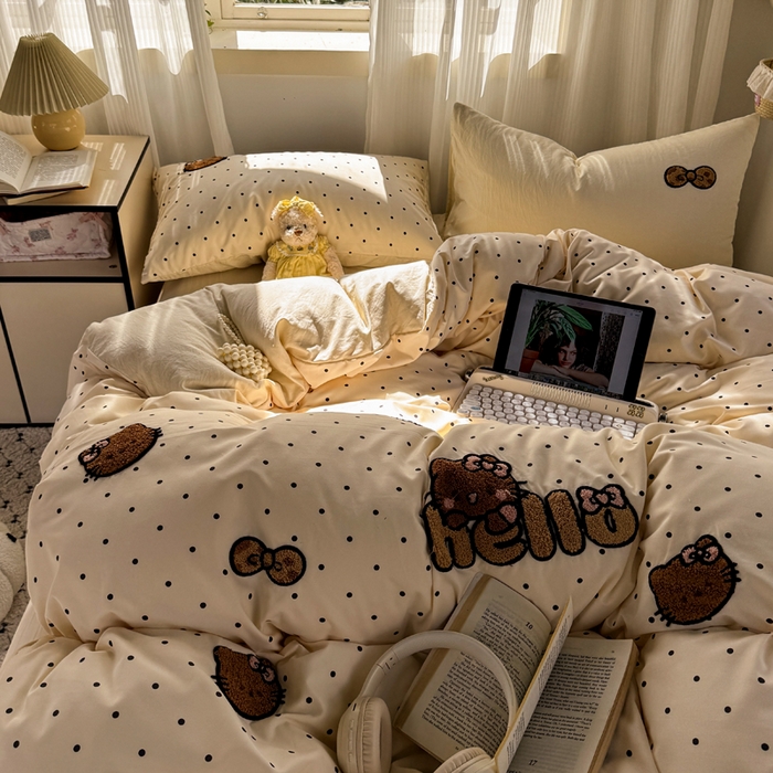 91家纺网 家纺一手货源 找家纺 优兰朵 2025新款水洗棉印花毛巾绣四件套 豹纹凯蒂