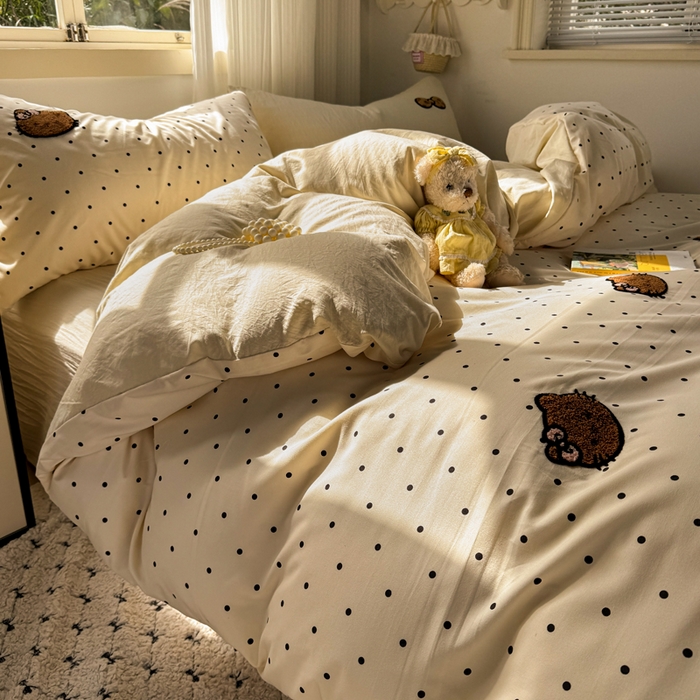 91家纺网 家纺一手货源 找家纺 优兰朵 2025新款水洗棉印花毛巾绣四件套 豹纹凯蒂