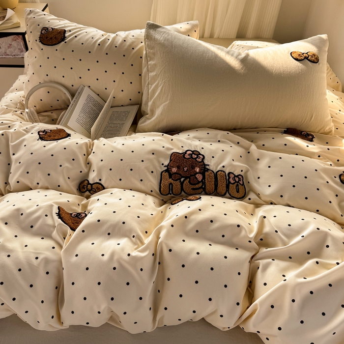 91家纺网 家纺一手货源 找家纺 优兰朵 2025新款水洗棉印花毛巾绣四件套 豹纹凯蒂