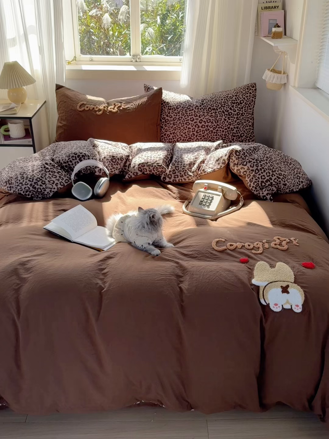 91家纺网 家纺一手货源 找家纺 优兰朵 2025新款水洗棉印花毛巾绣四件套 奶豹小狗