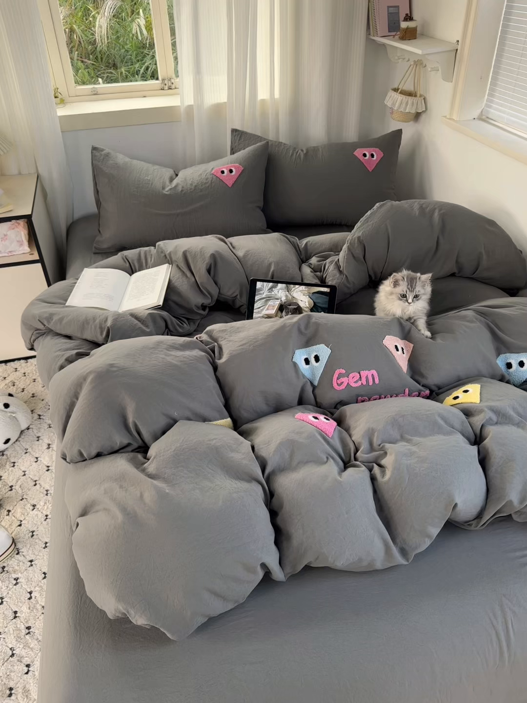 91家纺网 家纺一手货源 找家纺 优兰朵 2025新款水洗棉印花毛巾绣四件套 星星眼