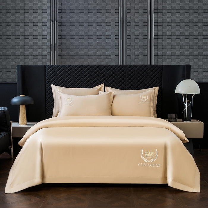 卡诗兰 2025新款A类50S双股新疆长绒棉贡缎面料刺绣四件套-高端礼盒装 香槟色-皇冠