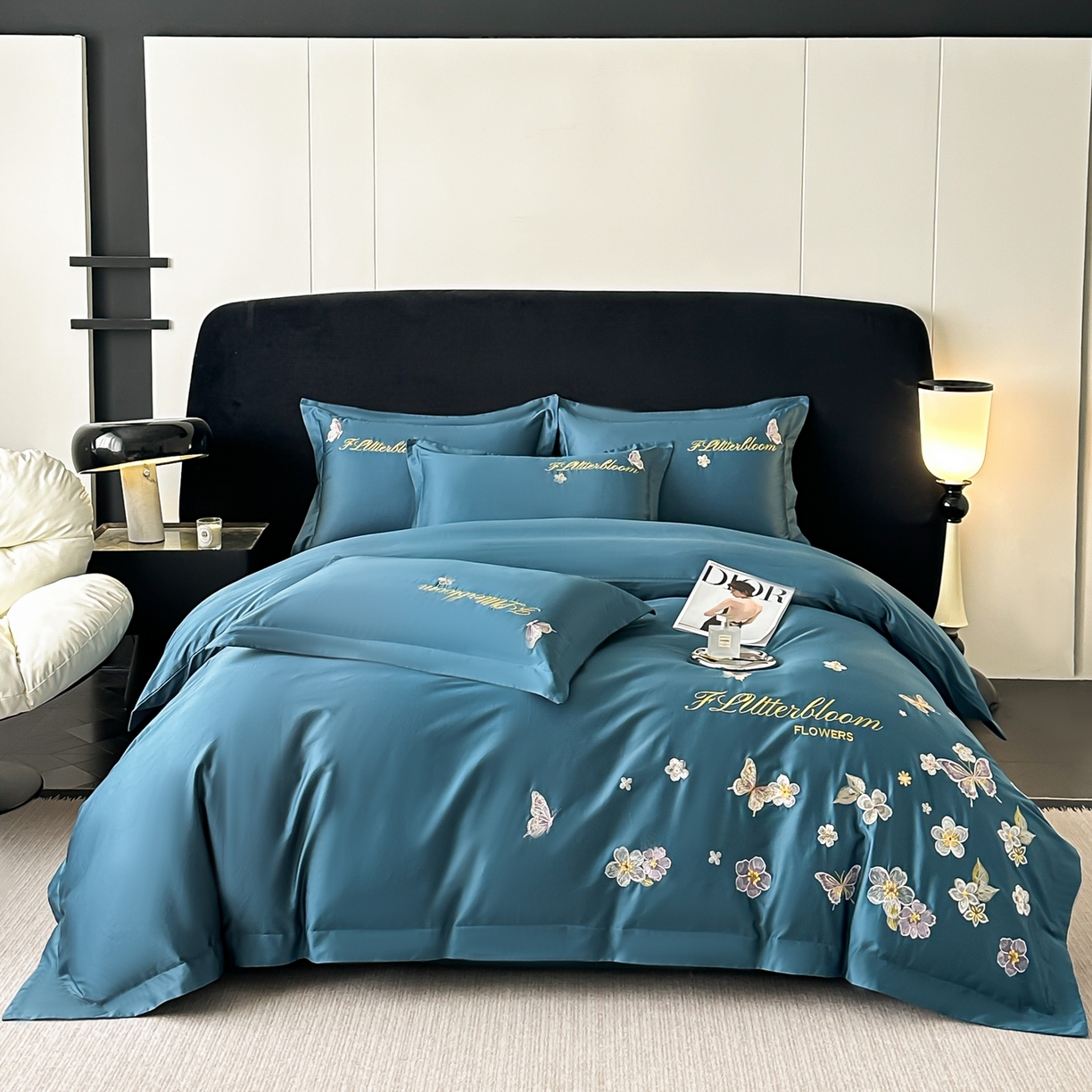 91家纺网 家纺一手货源 找家纺 （总）卡诗兰 2025新款A类50S双股全棉贡缎长绒棉刺绣四件套-飞舞蝴蝶系列(高档礼盒装)