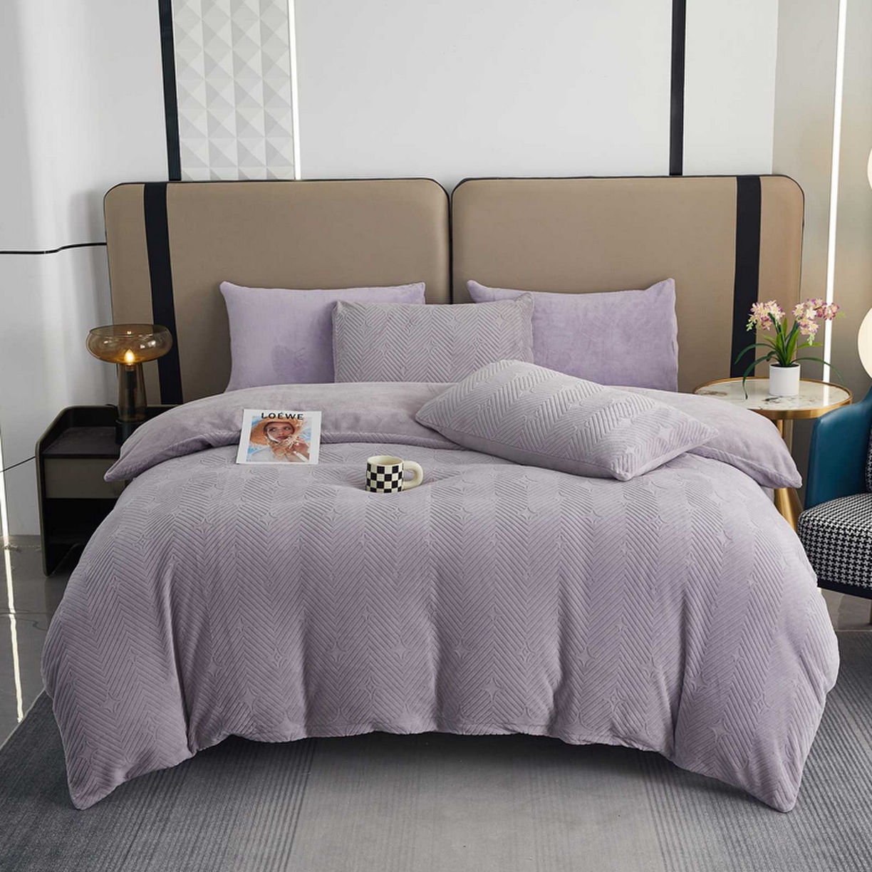 91家纺网 家纺一手货源 找家纺 （总）卡诗兰 2025款高克重纯色牛奶绒雕花四件套