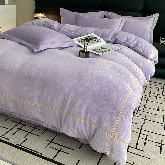 91家纺网 家纺一手货源 找家纺 卡诗兰 2025款高克重加厚牛奶绒十字绣四件套 钻石浅紫