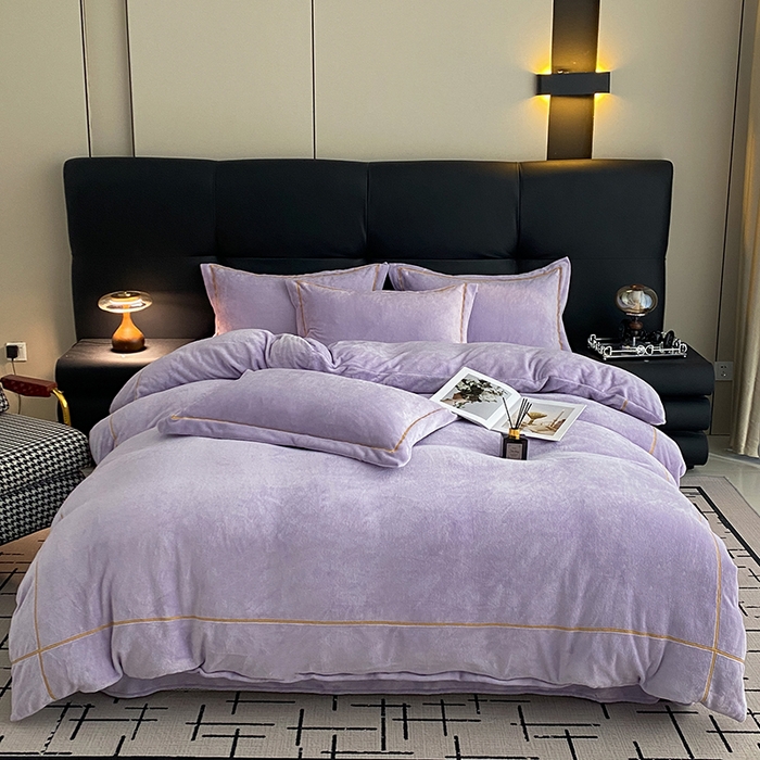 91家纺网 家纺一手货源 找家纺 卡诗兰 2025款高克重加厚牛奶绒十字绣四件套 钻石浅紫