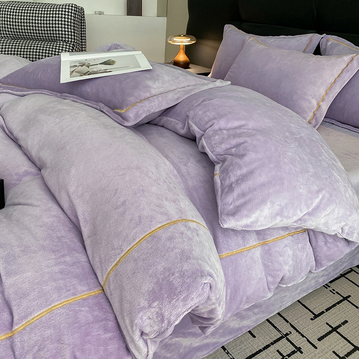 91家纺网 家纺一手货源 找家纺 卡诗兰 2025款高克重加厚牛奶绒十字绣四件套 钻石浅紫