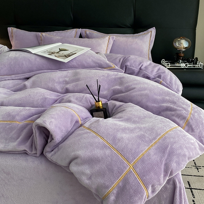卡诗兰2025款高克重加厚牛奶绒十字绣四件套 钻石浅紫