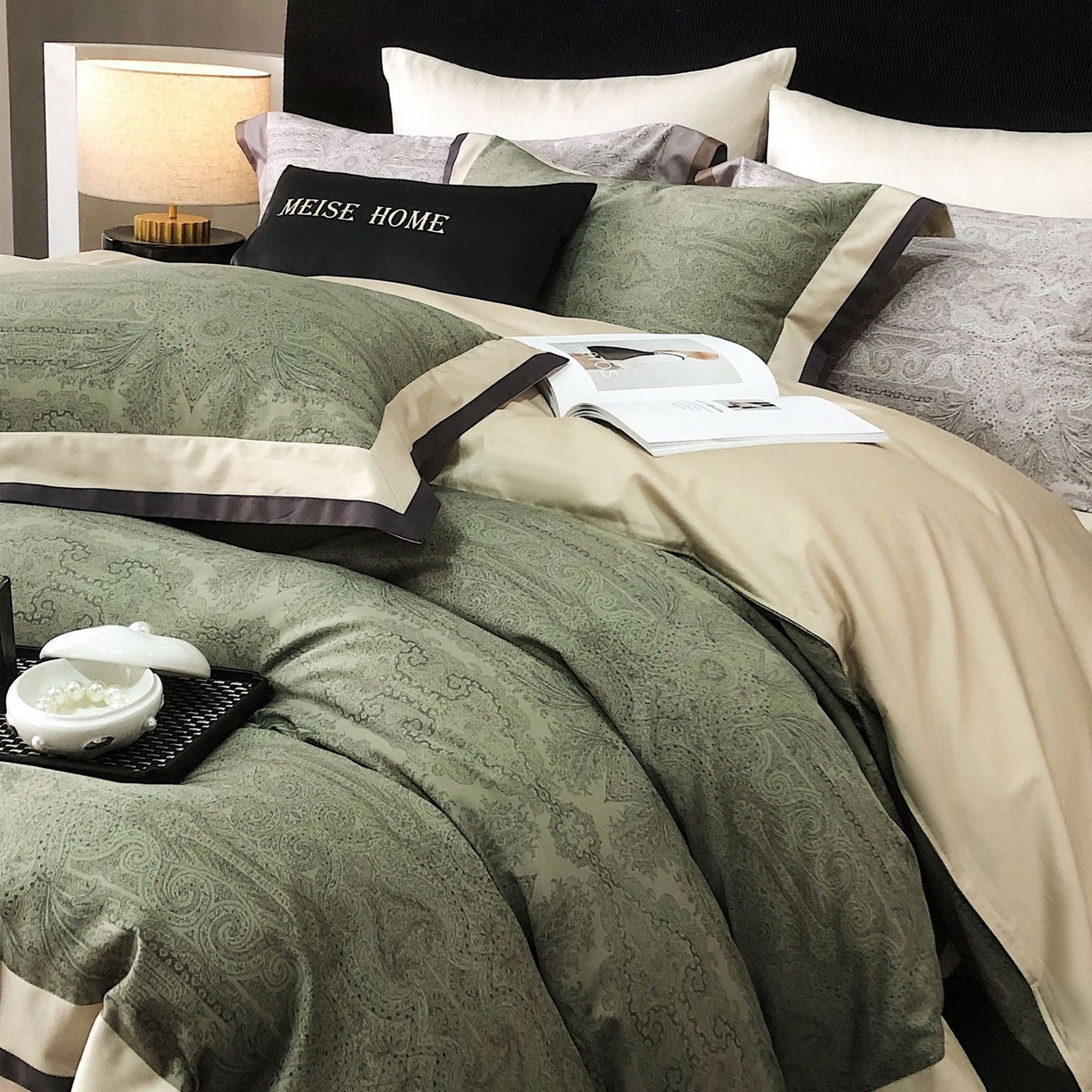 91家纺网 家纺一手货源 找家纺 （总）咏绒家纺工厂店 2025新款高定美式复古风100s长绒棉四件套纯棉全棉数码印花高级被套裸睡