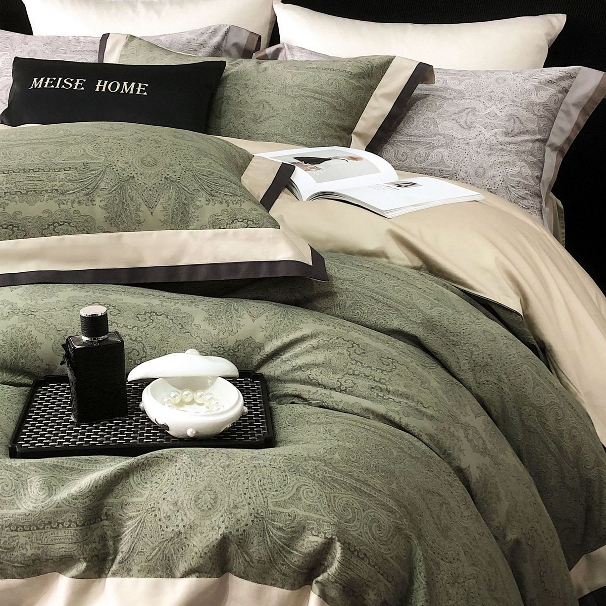 91家纺网 家纺一手货源 找家纺 （总）咏绒家纺工厂店 2025新款高定美式复古风100s长绒棉四件套纯棉全棉数码印花高级被套裸睡