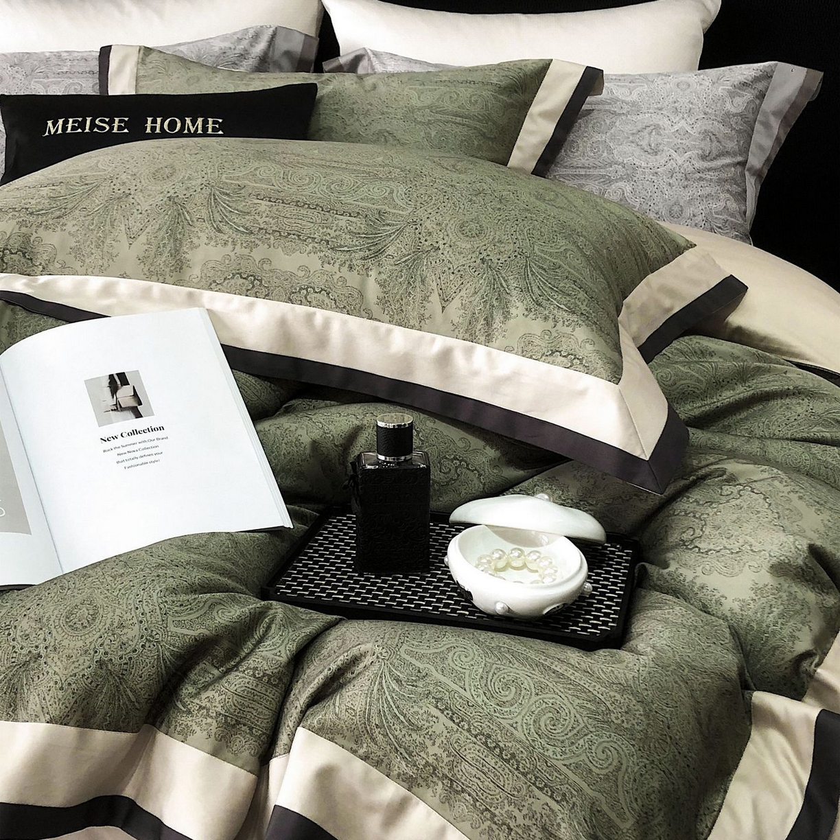 91家纺网 家纺一手货源 找家纺 （总）咏绒家纺工厂店 2025新款高定美式复古风100s长绒棉四件套纯棉全棉数码印花高级被套裸睡