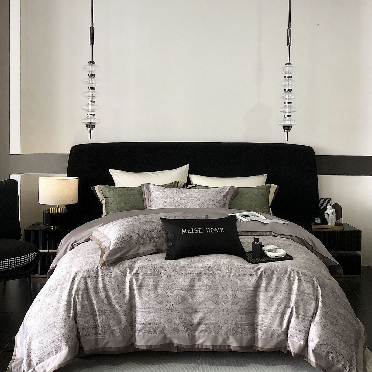 91家纺网 家纺一手货源 找家纺 咏绒家纺工厂店 2025新款高定美式复古风100s长绒棉四件套纯棉全棉数码印花高级被套裸睡 巴洛克-高级灰