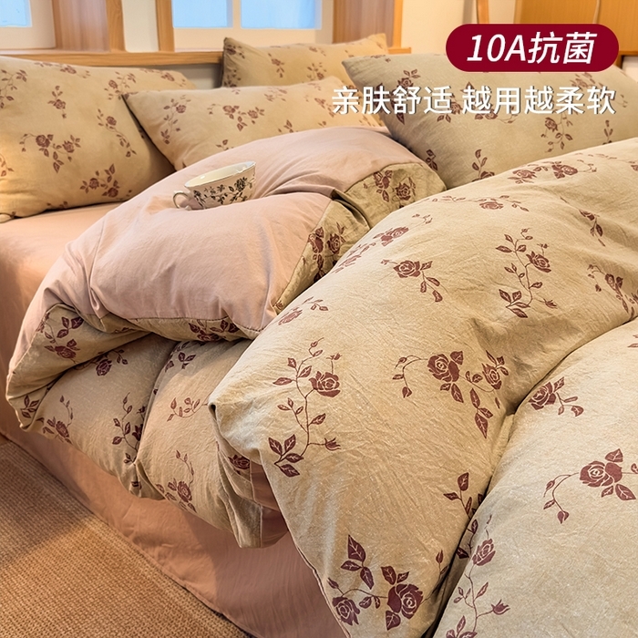 麦乐迪 2025新款10A抗菌加厚磨毛印花四件套（提供买家秀） 玫瑰悠香-黄