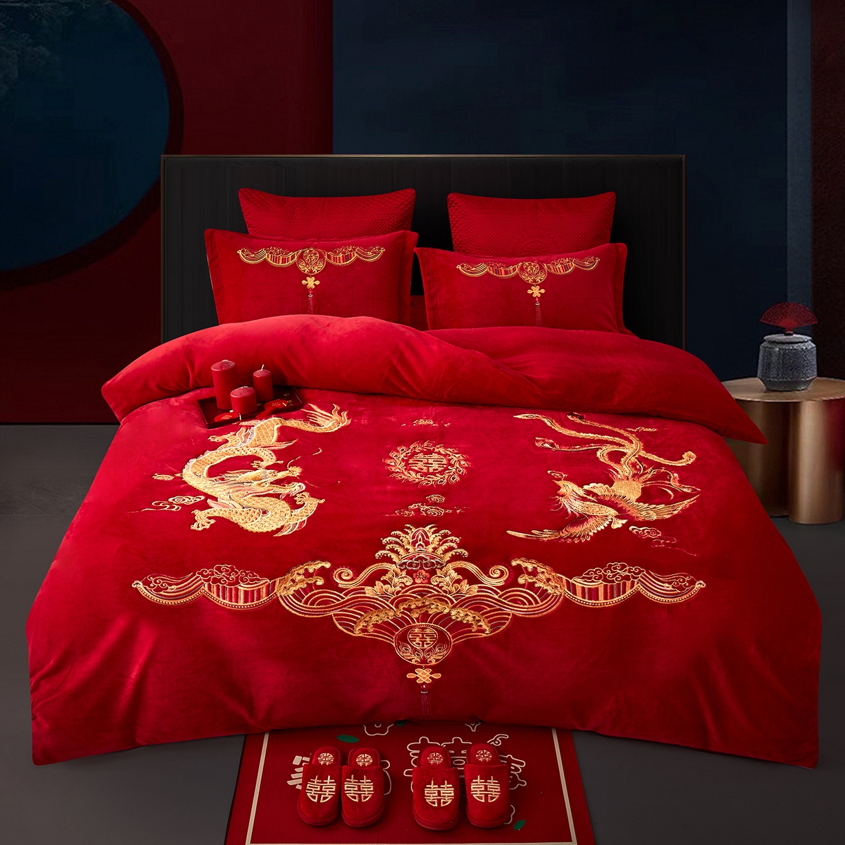 91家纺网 家纺一手货源 找家纺 （总）浩情国际婚庆供货中心 2026新品婚庆加厚全消光牛奶绒四件套系列