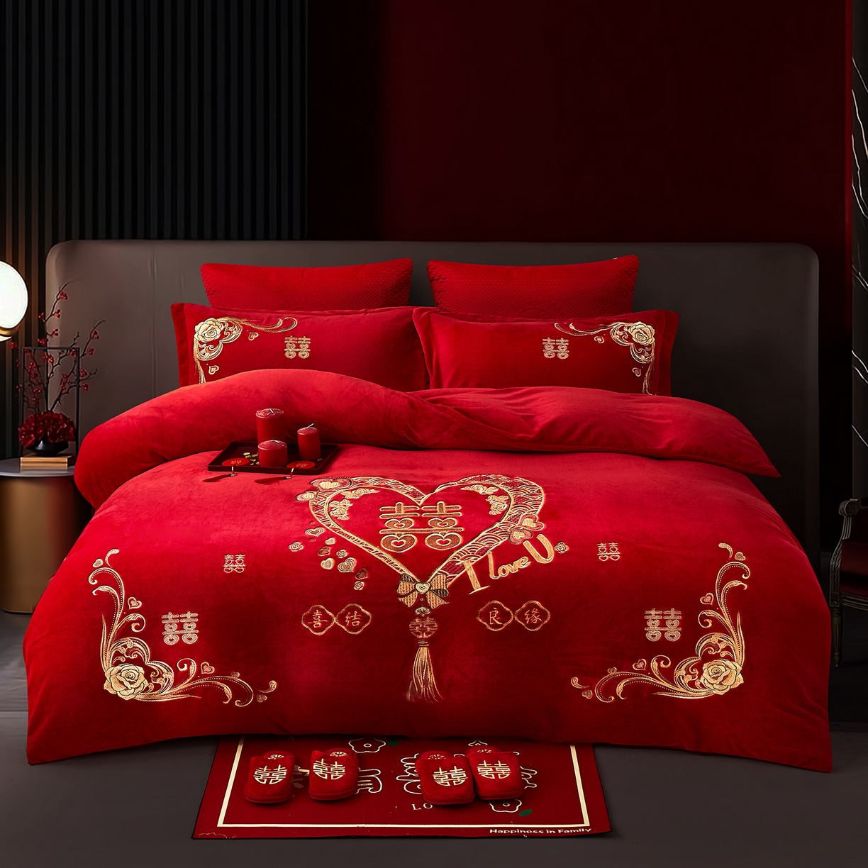 91家纺网 家纺一手货源 找家纺 （总）浩情国际婚庆供货中心 2026新品婚庆加厚全消光牛奶绒四件套系列