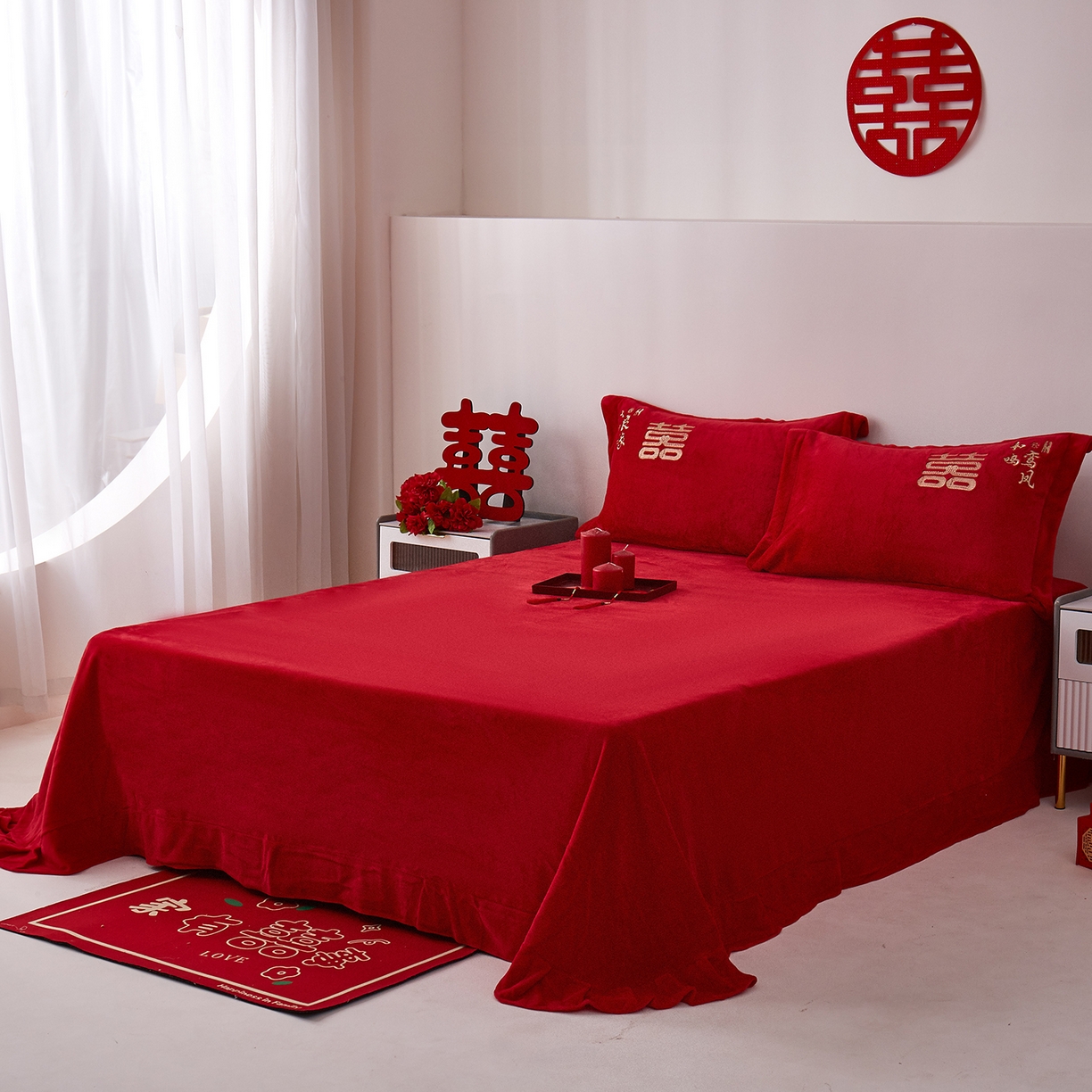 91家纺网 家纺一手货源 找家纺 （总）浩情国际婚庆供货中心 2026新品婚庆加厚全消光牛奶绒四件套系列