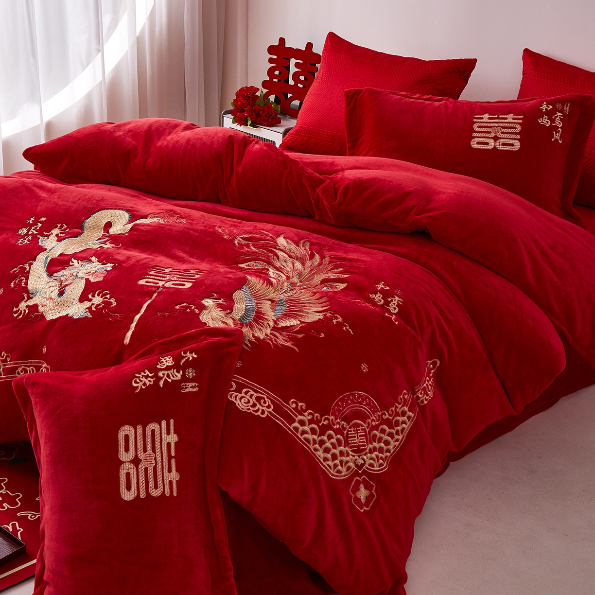 91家纺网 家纺一手货源 找家纺 （总）浩情国际婚庆供货中心 2026新品婚庆加厚全消光牛奶绒四件套系列