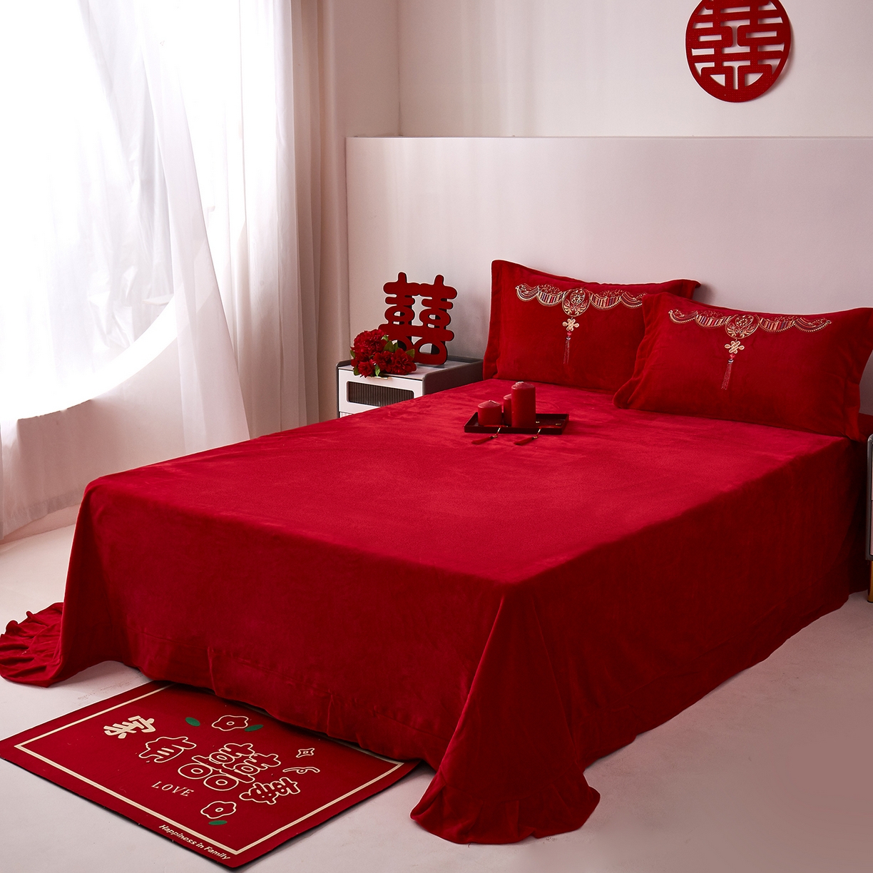 91家纺网 家纺一手货源 找家纺 浩情国际婚庆供货中心 2026新品婚庆加厚全消光牛奶绒四件套系列 龙凤呈祥