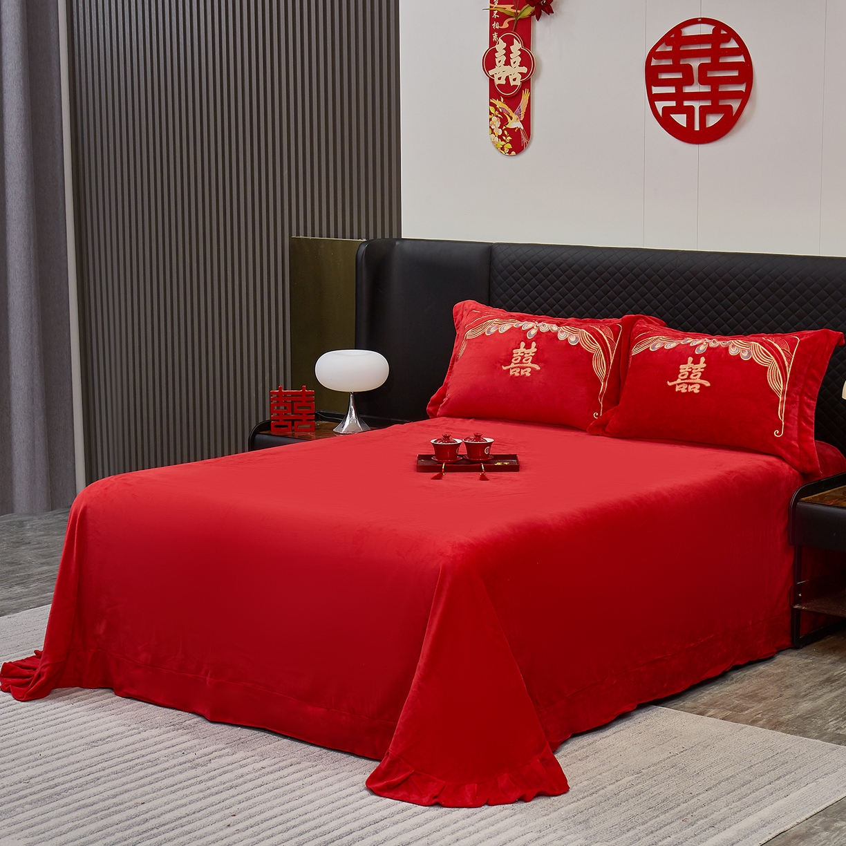 91家纺网 家纺一手货源 找家纺 浩情国际婚庆供货中心 2026新品婚庆加厚全消光牛奶绒四件套系列 吉祥龙凤