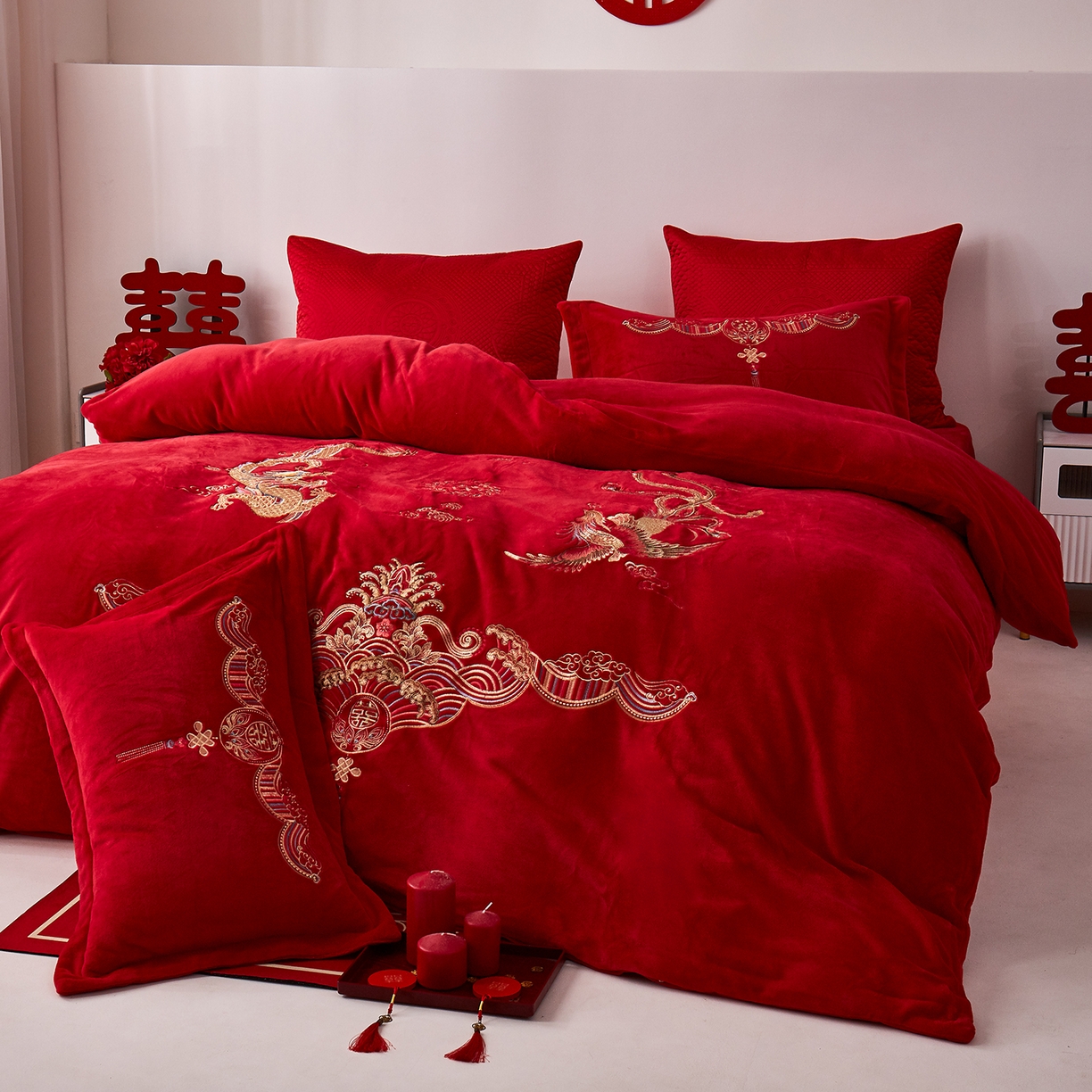 91家纺网 家纺一手货源 找家纺 浩情国际婚庆供货中心 2026新品婚庆加厚全消光牛奶绒四件套系列 龙凤呈祥