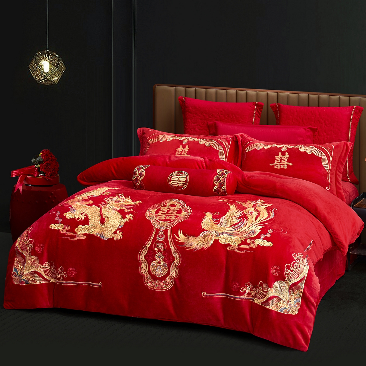 91家纺网 家纺一手货源 找家纺 浩情国际婚庆供货中心 2026新品婚庆加厚全消光牛奶绒四件套系列 吉祥龙凤