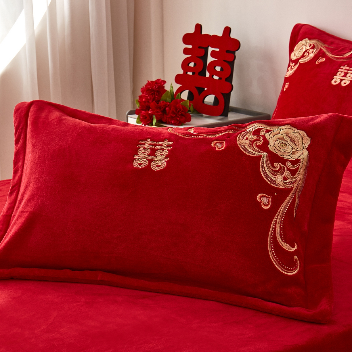 91家纺网 家纺一手货源 找家纺 浩情国际婚庆供货中心 2026新品婚庆加厚全消光牛奶绒四件套系列 双喜临门