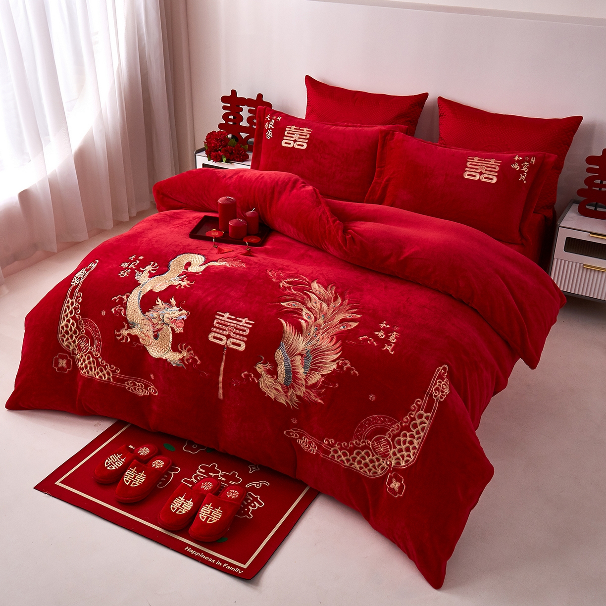 91家纺网 家纺一手货源 找家纺 浩情国际婚庆供货中心 2026新品婚庆加厚全消光牛奶绒四件套系列 天赐良缘