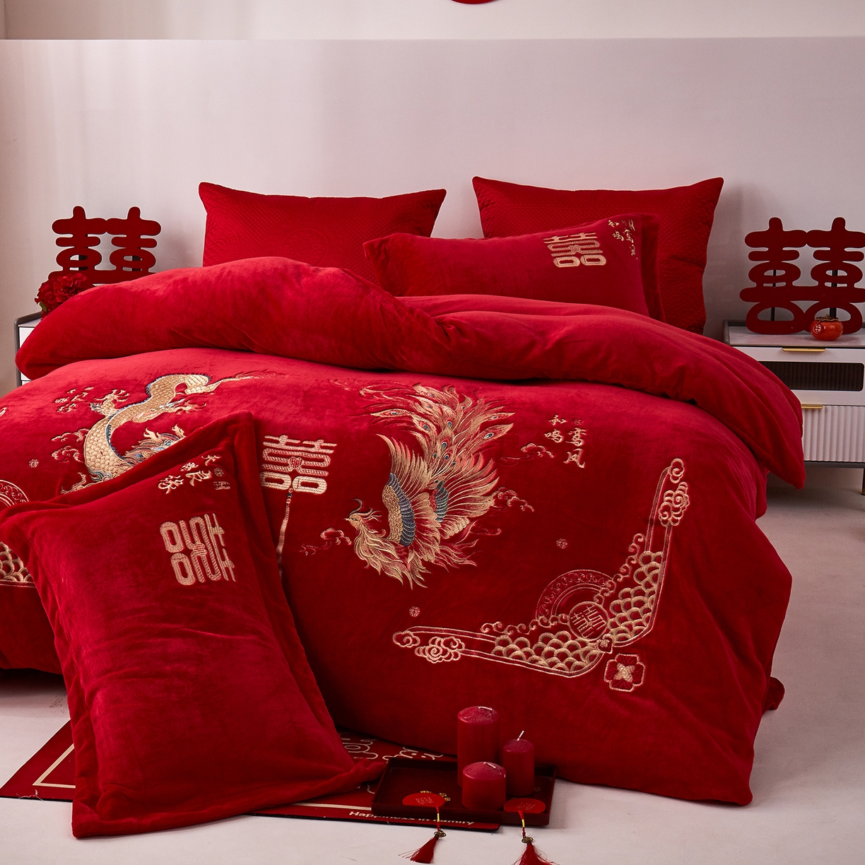 91家纺网 家纺一手货源 找家纺 （总）浩情国际婚庆供货中心 2026新品婚庆加厚全消光牛奶绒四件套系列