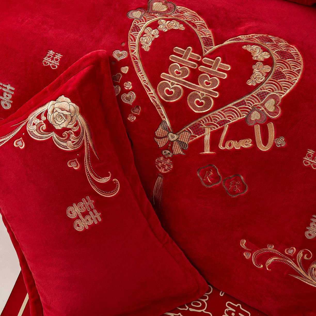 91家纺网 家纺一手货源 找家纺 浩情国际婚庆供货中心 2026新品婚庆加厚全消光牛奶绒四件套系列 双喜临门