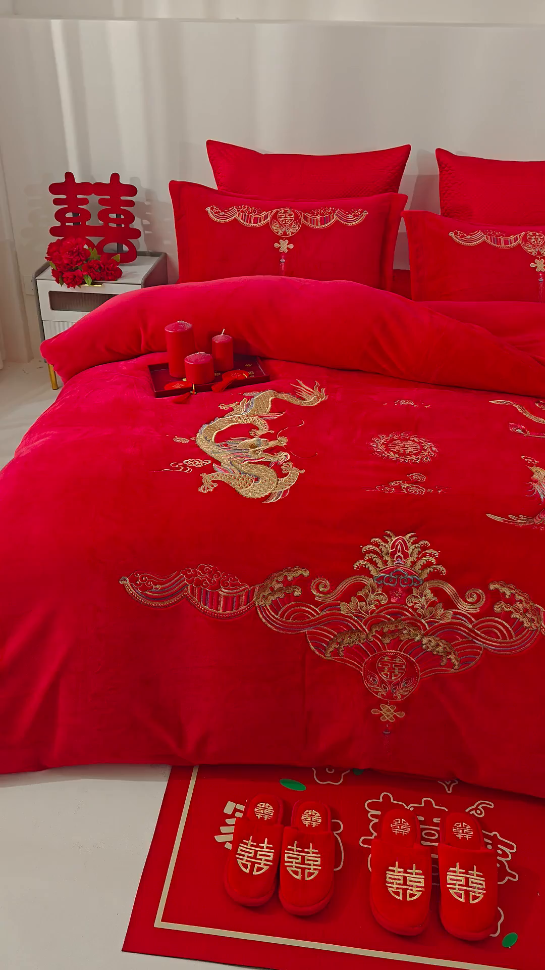 91家纺网 家纺一手货源 找家纺 浩情国际婚庆供货中心 2026新品婚庆加厚全消光牛奶绒四件套系列 龙凤呈祥