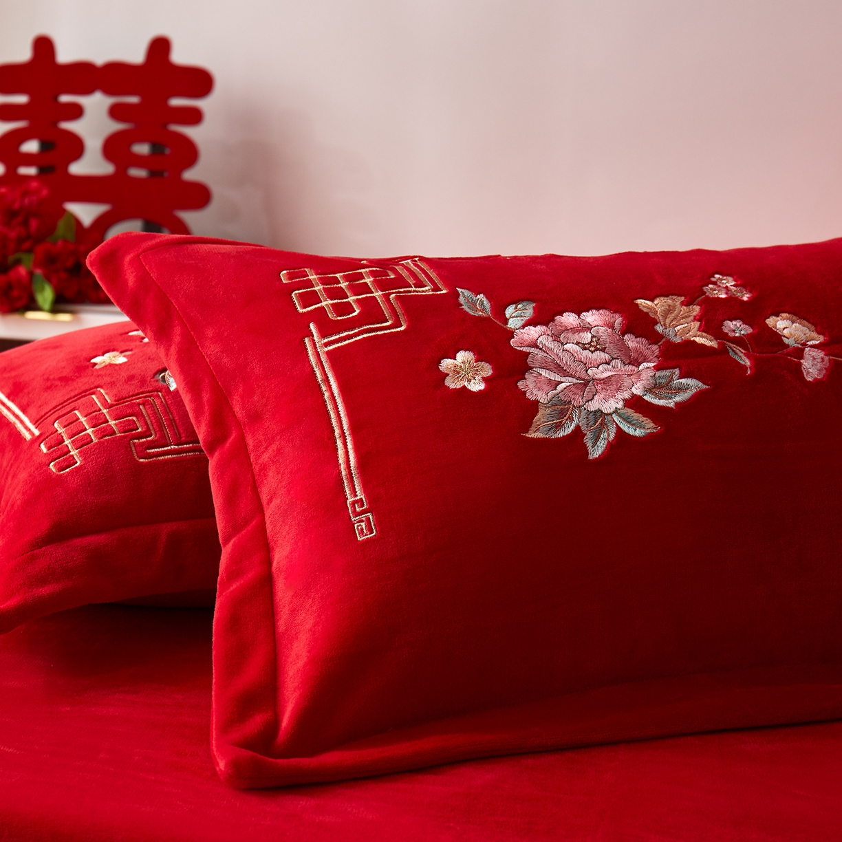 91家纺网 家纺一手货源 找家纺 浩情国际婚庆供货中心 2026新品婚庆加厚全消光牛奶绒四件套系列 富贵满堂