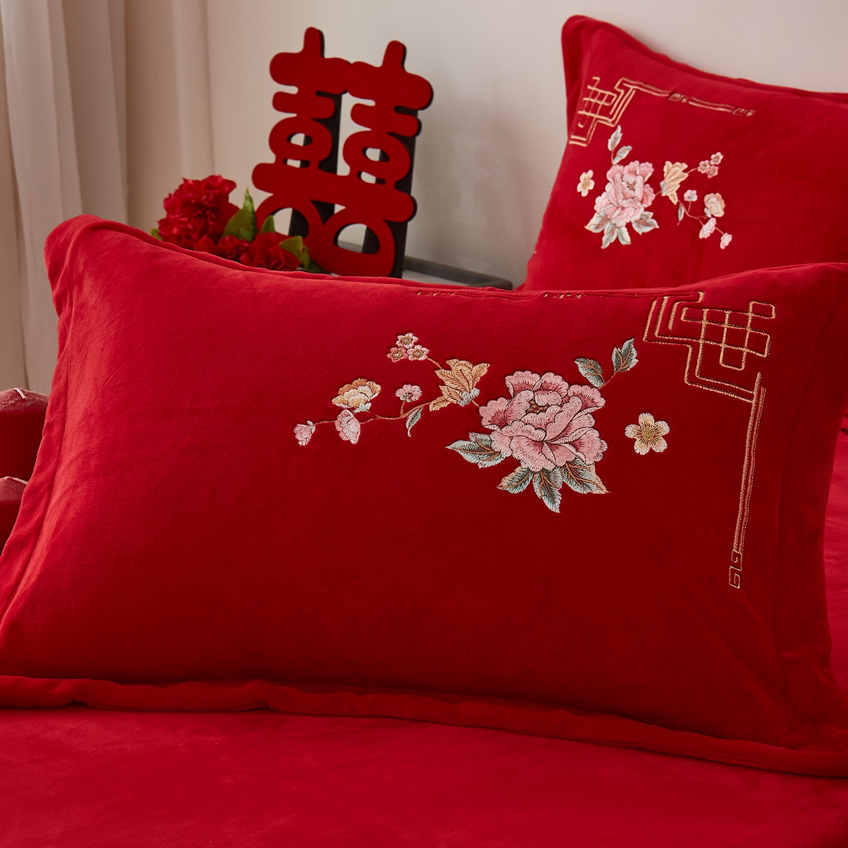 91家纺网 家纺一手货源 找家纺 浩情国际婚庆供货中心 2026新品婚庆加厚全消光牛奶绒四件套系列 富贵满堂