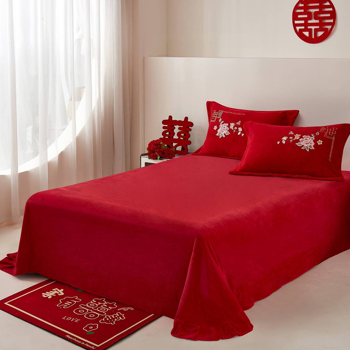 91家纺网 家纺一手货源 找家纺 浩情国际婚庆供货中心 2026新品婚庆加厚全消光牛奶绒四件套系列 富贵满堂