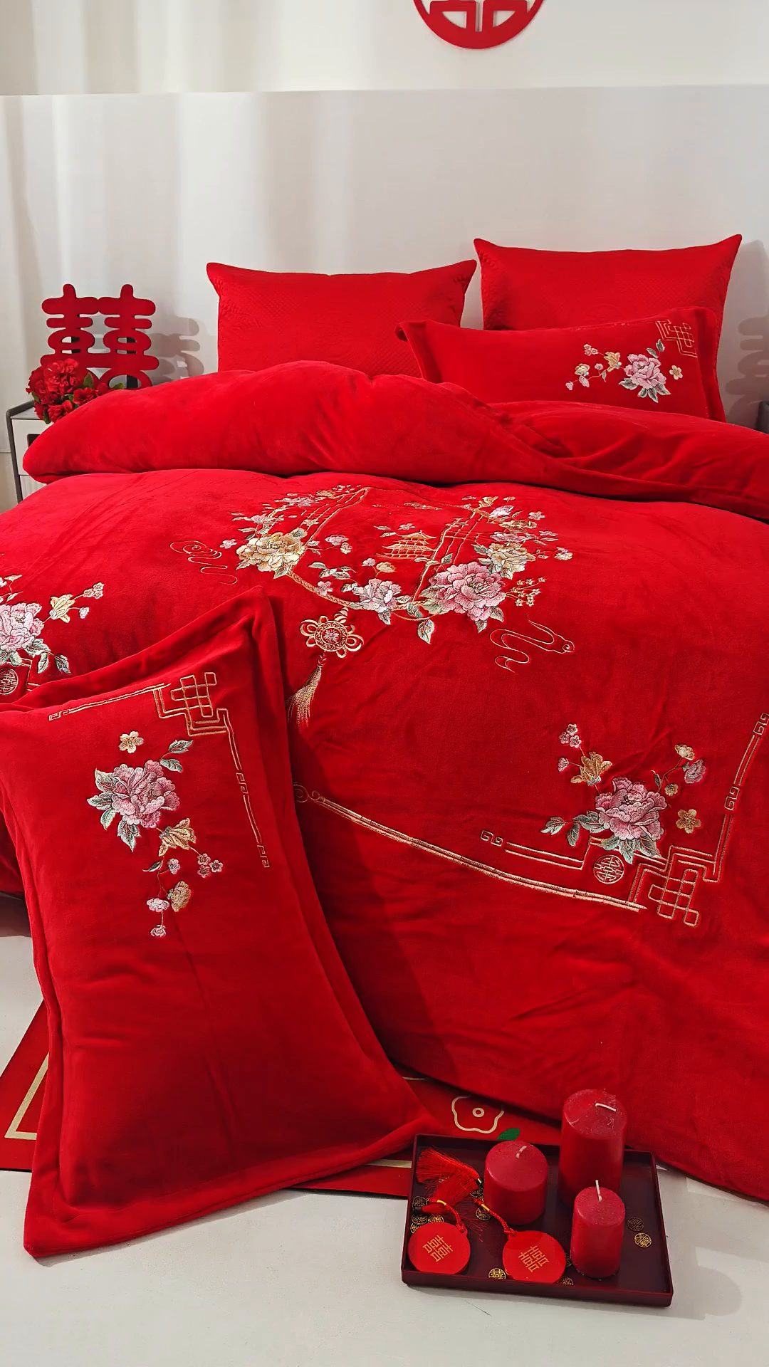 91家纺网 家纺一手货源 找家纺 浩情国际婚庆供货中心 2026新品婚庆加厚全消光牛奶绒四件套系列 富贵满堂