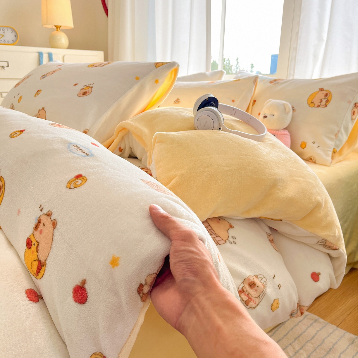 91家纺网 家纺一手货源 找家纺 吉象家纺 2025新款高克重牛奶绒印花被套 小可爱