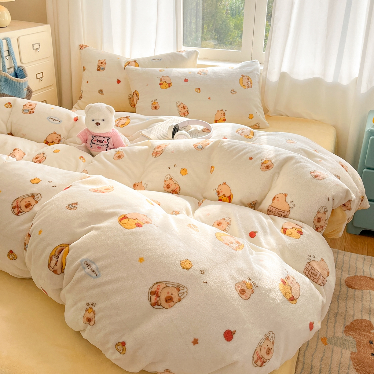 91家纺网 家纺一手货源 找家纺 吉象家纺 2025新款高克重牛奶绒印花被套 小可爱