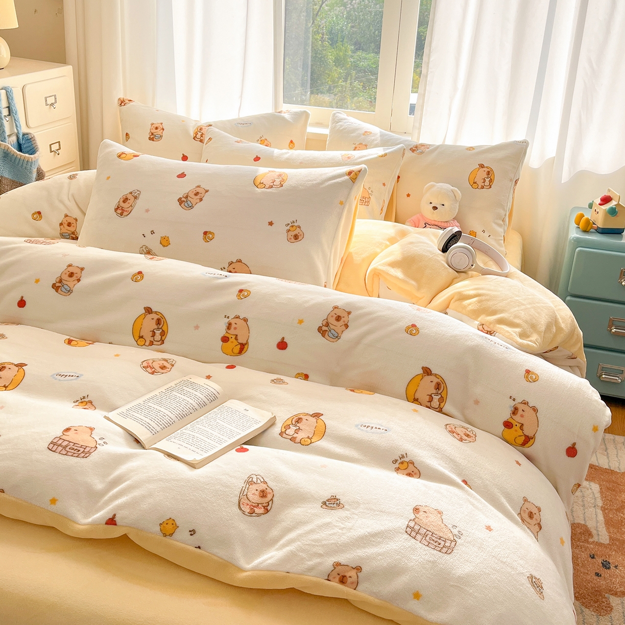 91家纺网 家纺一手货源 找家纺 吉象家纺 2025新款高克重牛奶绒印花被套 小可爱