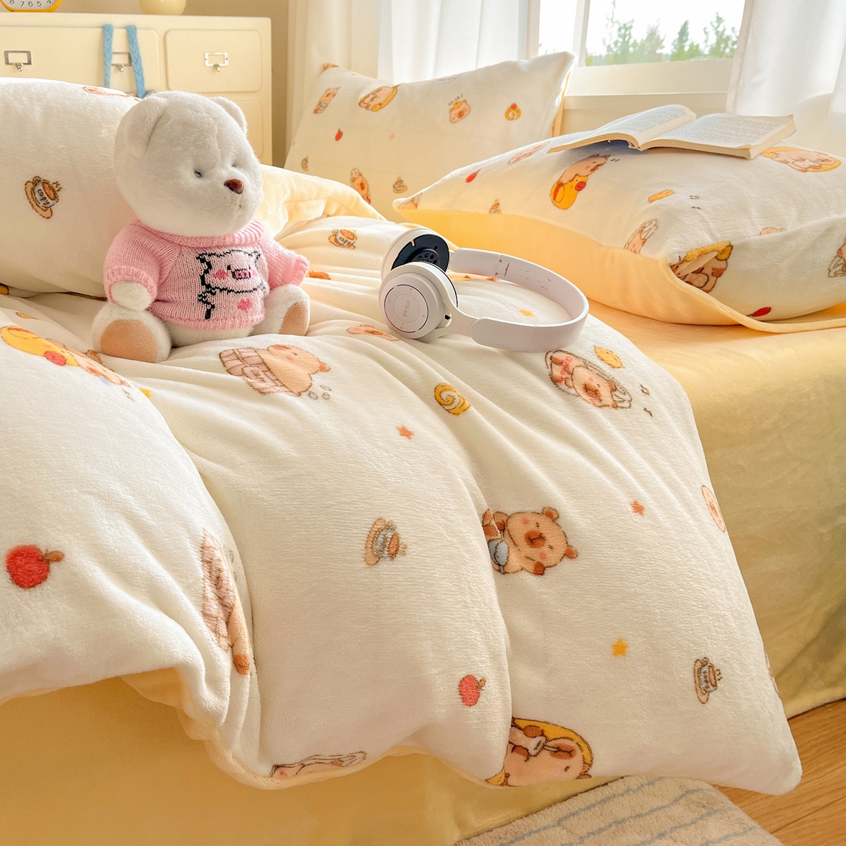 91家纺网 家纺一手货源 找家纺 吉象家纺 2025新款高克重牛奶绒印花被套 小可爱