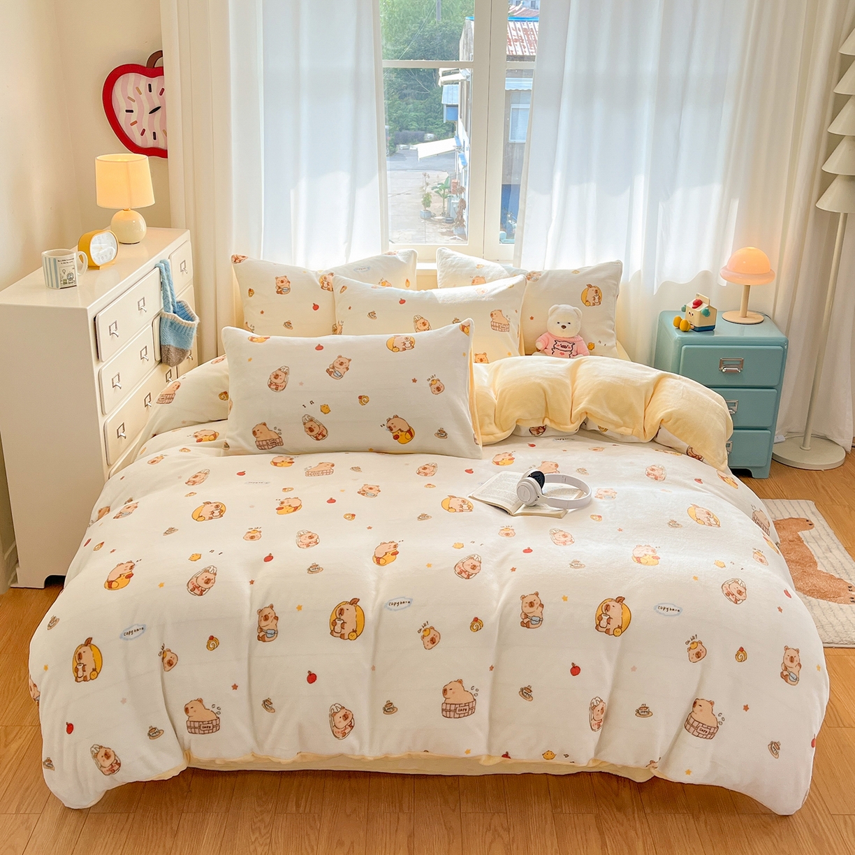 91家纺网 家纺一手货源 找家纺 吉象家纺 2025新款高克重牛奶绒印花被套 小可爱