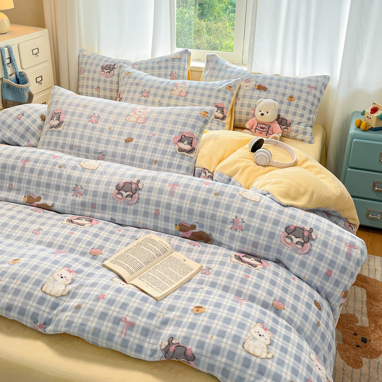 91家纺网 家纺一手货源 找家纺 吉象家纺 2025新款高克重牛奶绒印花被套 宠物派