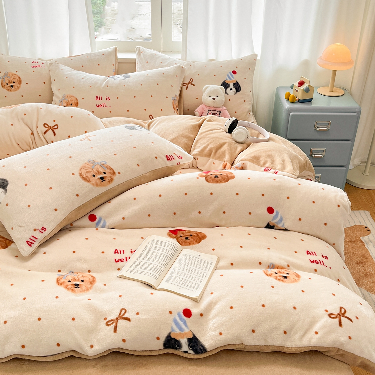 91家纺网 家纺一手货源 找家纺 吉象家纺 2025新款高克重牛奶绒印花被套 好伙伴