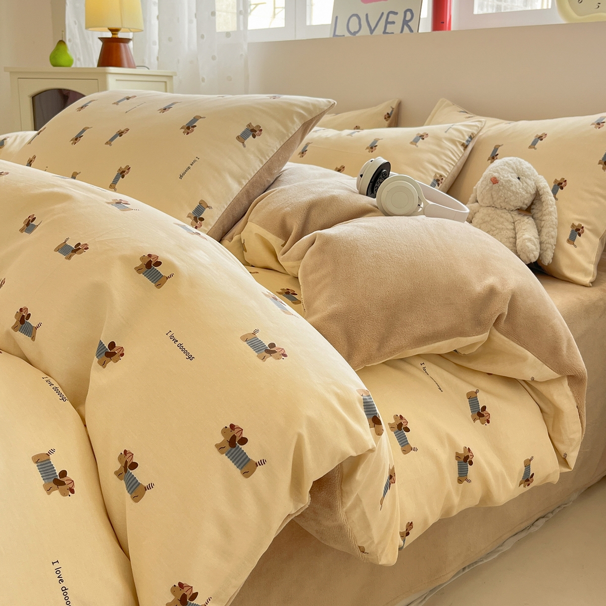 91家纺网 家纺一手货源 找家纺 （总）吉象家纺 2025新款全棉牛奶绒印花四件套