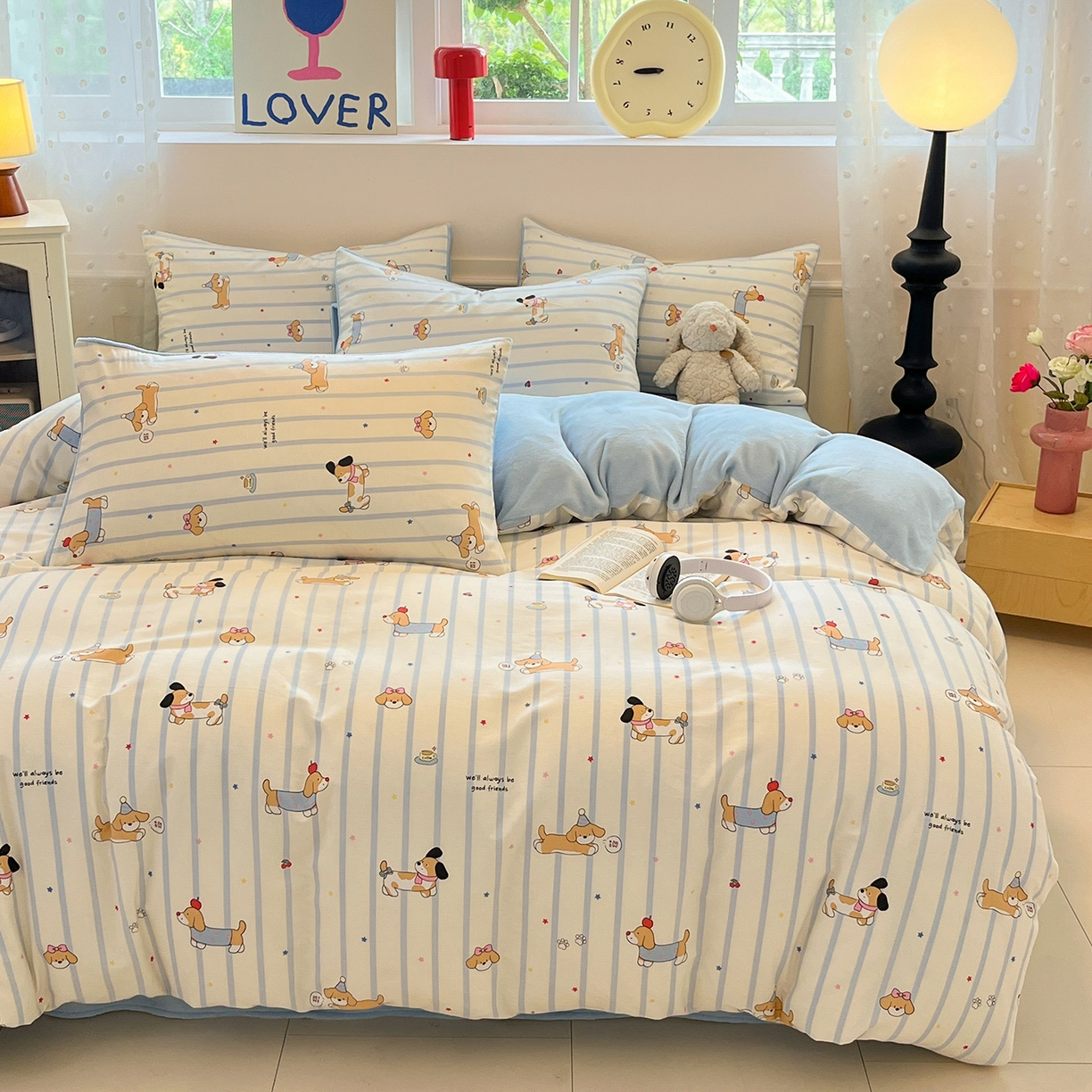 91家纺网 家纺一手货源 找家纺 吉象家纺 2025新款全棉牛奶绒印花四件套 棉绒-糖纸童年