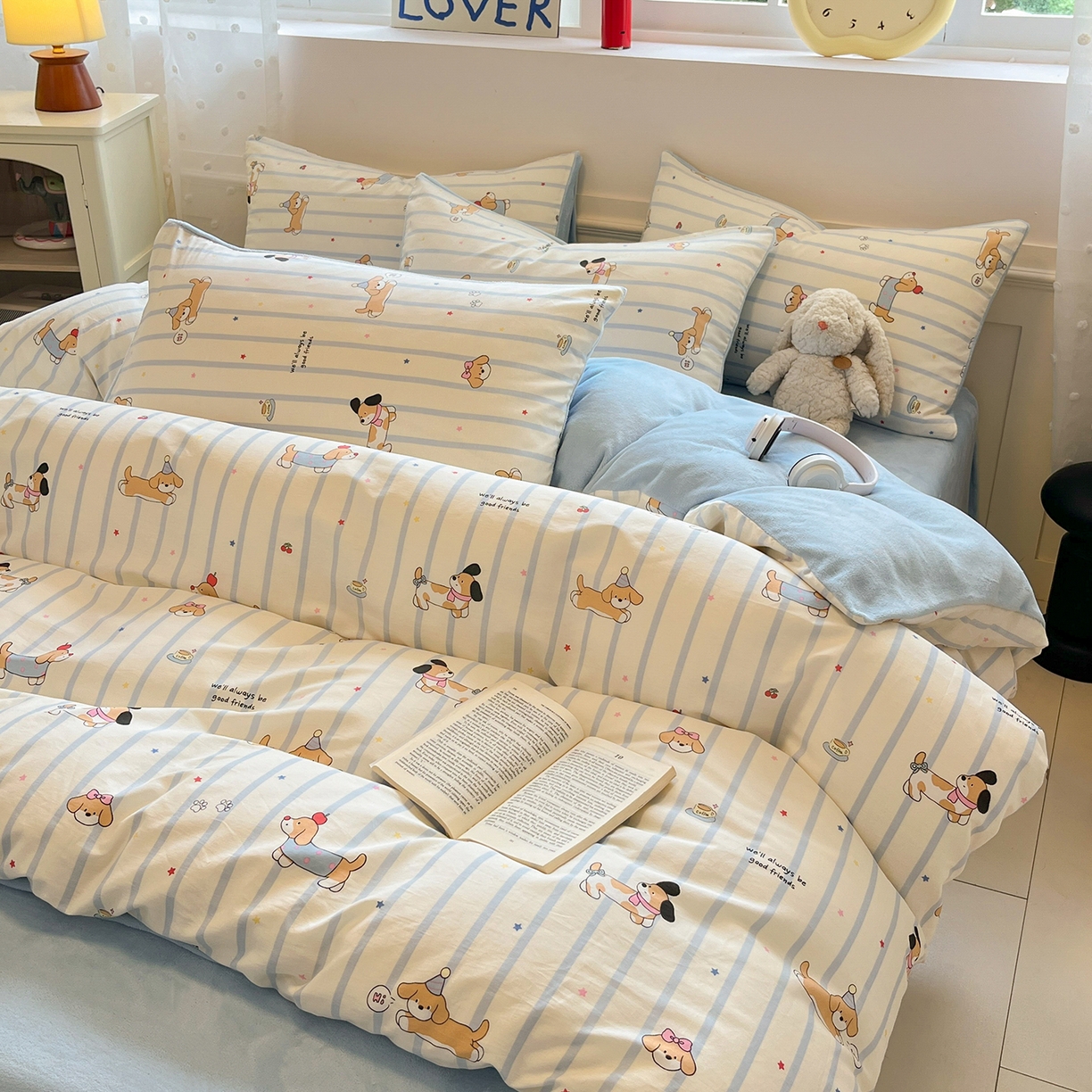 91家纺网 家纺一手货源 找家纺 吉象家纺 2025新款全棉牛奶绒印花四件套 棉绒-糖纸童年